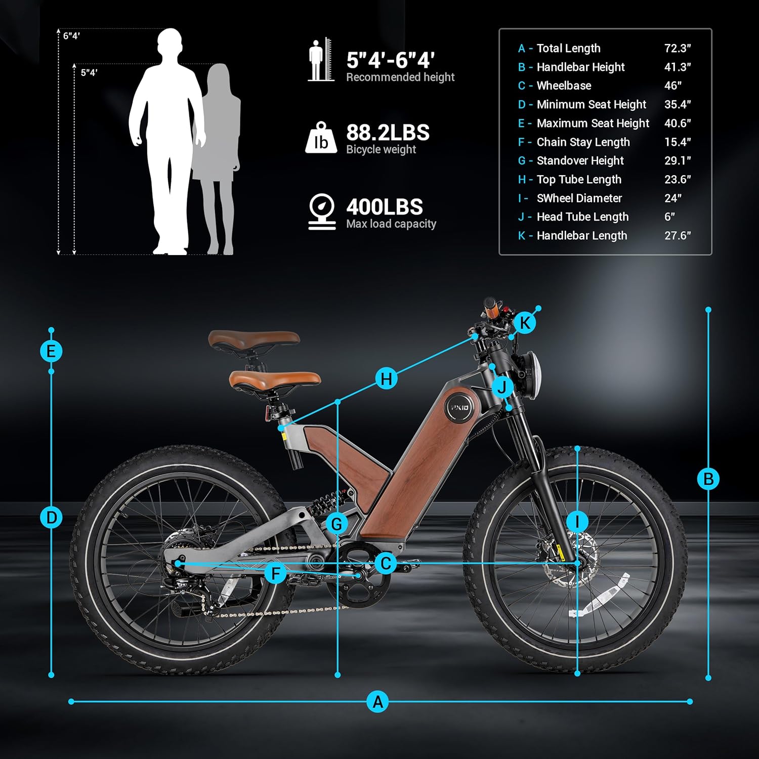 P5 24 * 4.0" Fat Tires Electric Commuter Bike ，48V20Ah Battery Peak 1000W 28Mph Electric Bicycle for Adults,7 Gears with Full Suspension Hydraulic Brakes，Colorful Display, for All-Terrain