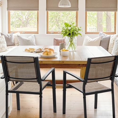 Flamaker Patio Chairs Textilene Outdoor Chairs Set of 6 Stackable Dining Chair for Backyard, Deck, Poolside (Grey)