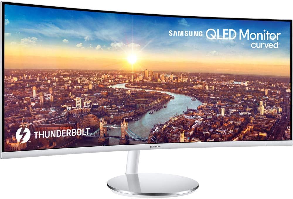 SAMSUNG 34” ViewFinity CJ79 Series Ultrawide QHD (3440x1440) Computer Monitor, 100Hz, Thunderbolt 3 Daisy Chain, QLED, HDMI, USB Hub, Height Adjustable Stand, LC34J791WTNXZA, White