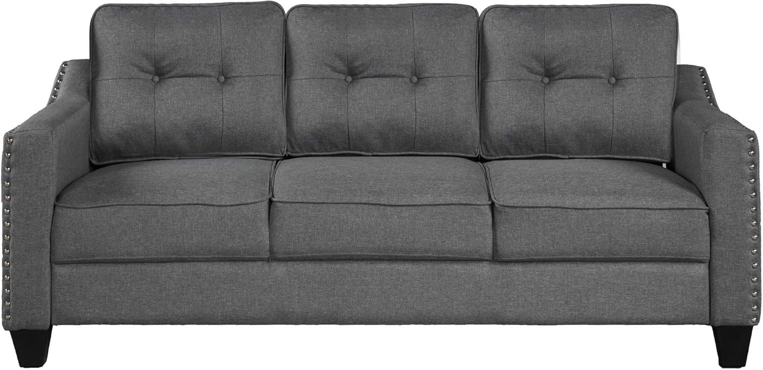 FANYE 3 Pieces Living Room Furniture Sets Include, Loveseat and Armchair, Linen Fabric Upholstered Sectional Classical Rivets Decor and Tufted Back Cushions, Retro Gray Sofa & Couch, 77.2"