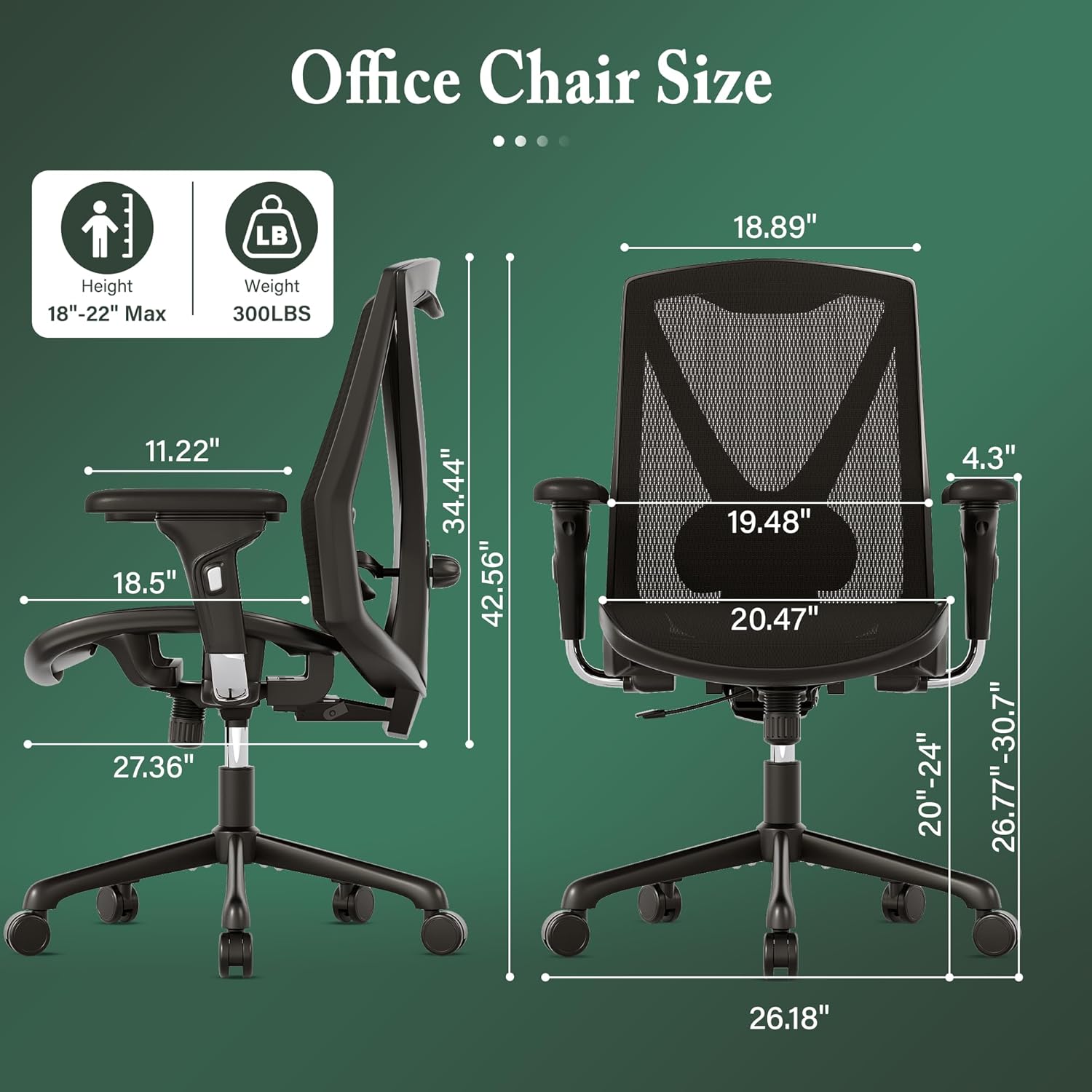 K095 Executive Office Chair,Big and Tall Ergonomic Office Desk Chair with Adjustable Lumbar Support,3-D Arms,High Back Home Office Chairs,Wide Seat and Tilt-Function,Swivel Mesh Office Chair