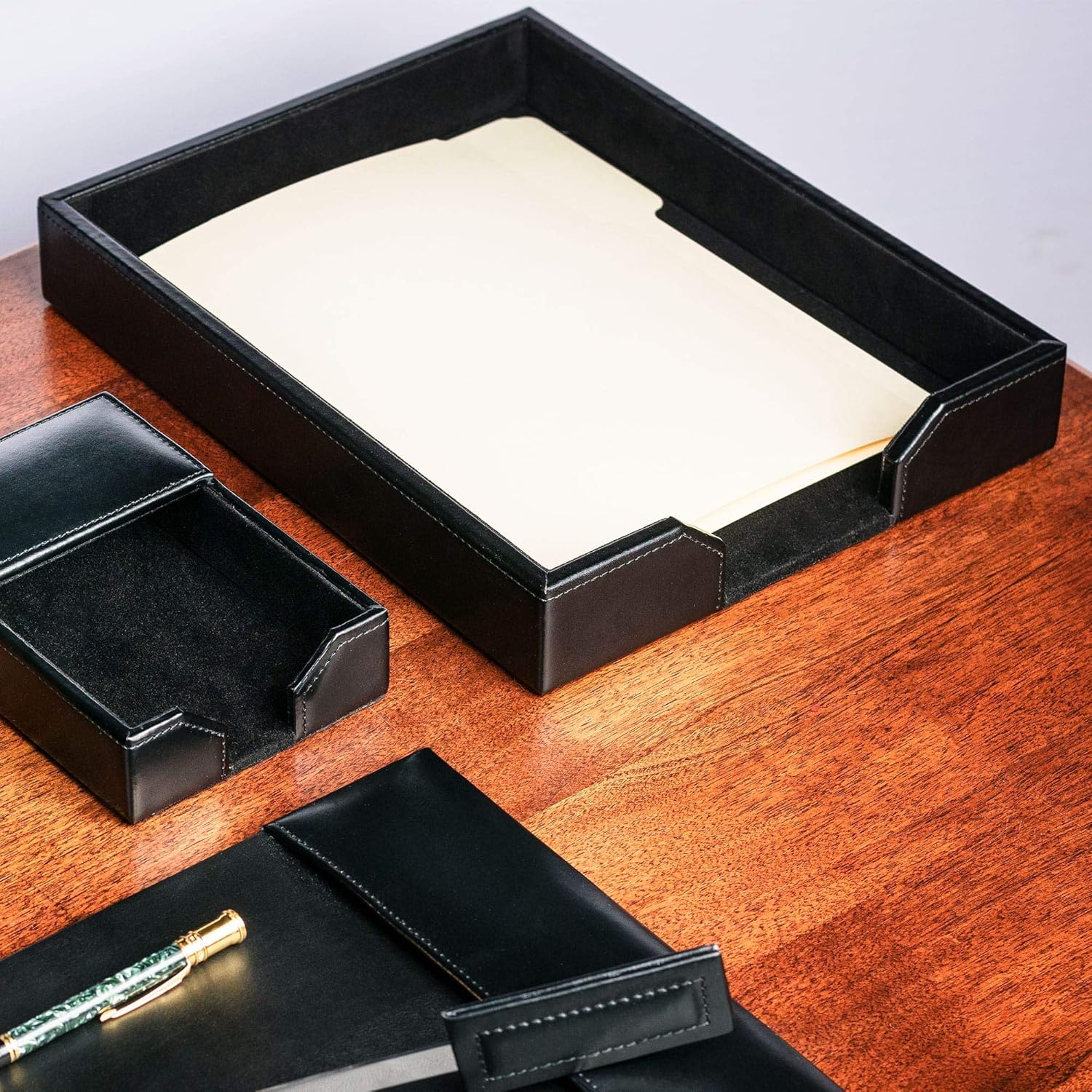 Dacasso Black Bonded Leather Letter Tray
