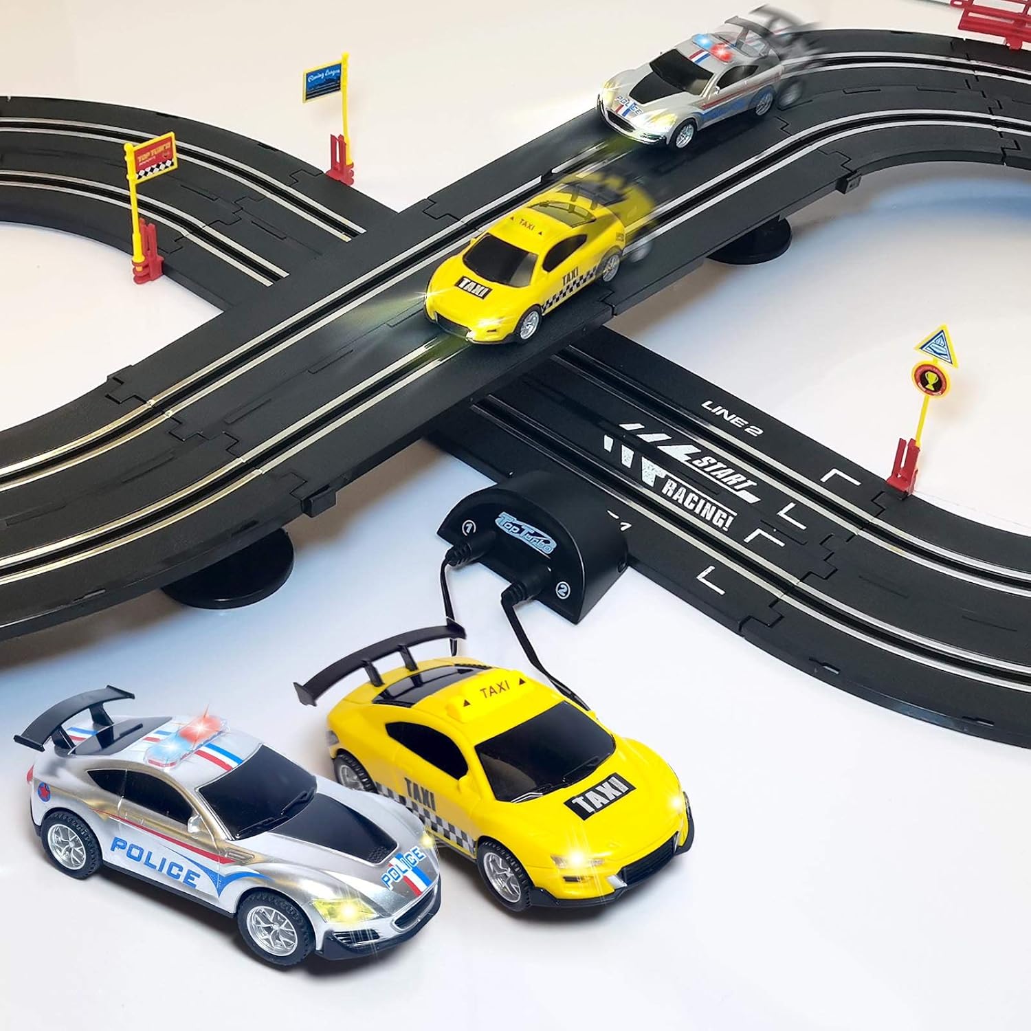 Electric Racing Track Set for Kids High Speed Slot Cars 1:43 Scale Dual Race Track with 2 Controllers for Boys 8-16 Years Old Children Gifts