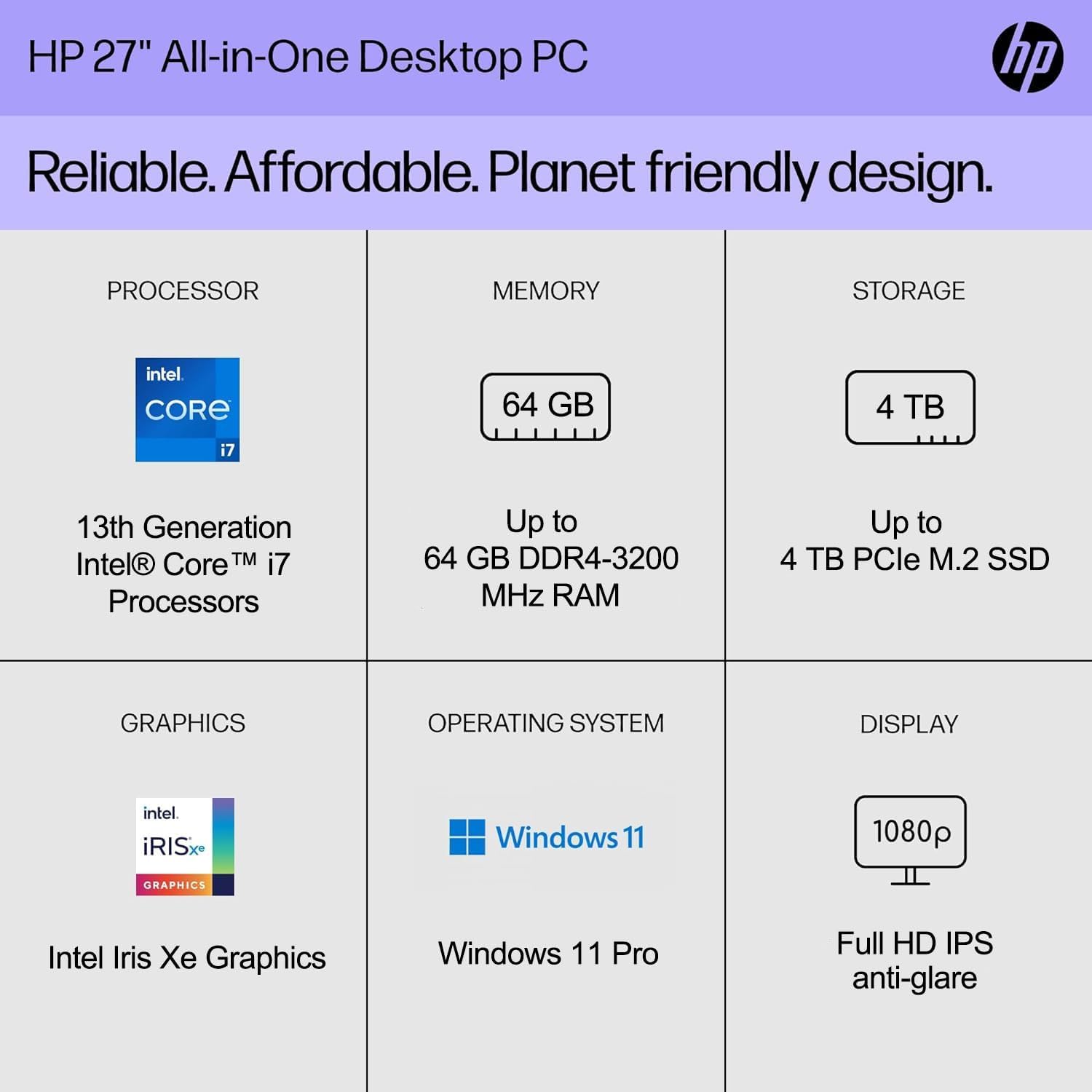HP Essential Business All-in-One, 27" FHD Touchscreen, Intel Core i7-1355U, 16GB RAM, 1TB SSD, IR Camera, Wired Keyboard & Mouse, HDMI, RJ45, Wi-Fi 6, Windows 11 Pro, White