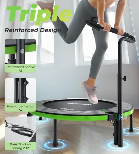 BCAN 40"/48" Foldable Mini Trampoline, Rebounder Trampoline for Adults, U/T Shape Adjustable Foam Handle, Exercise Rebounder for Kids Adults Indoor/Garden Workout, Max Load 330lbs/440lbs