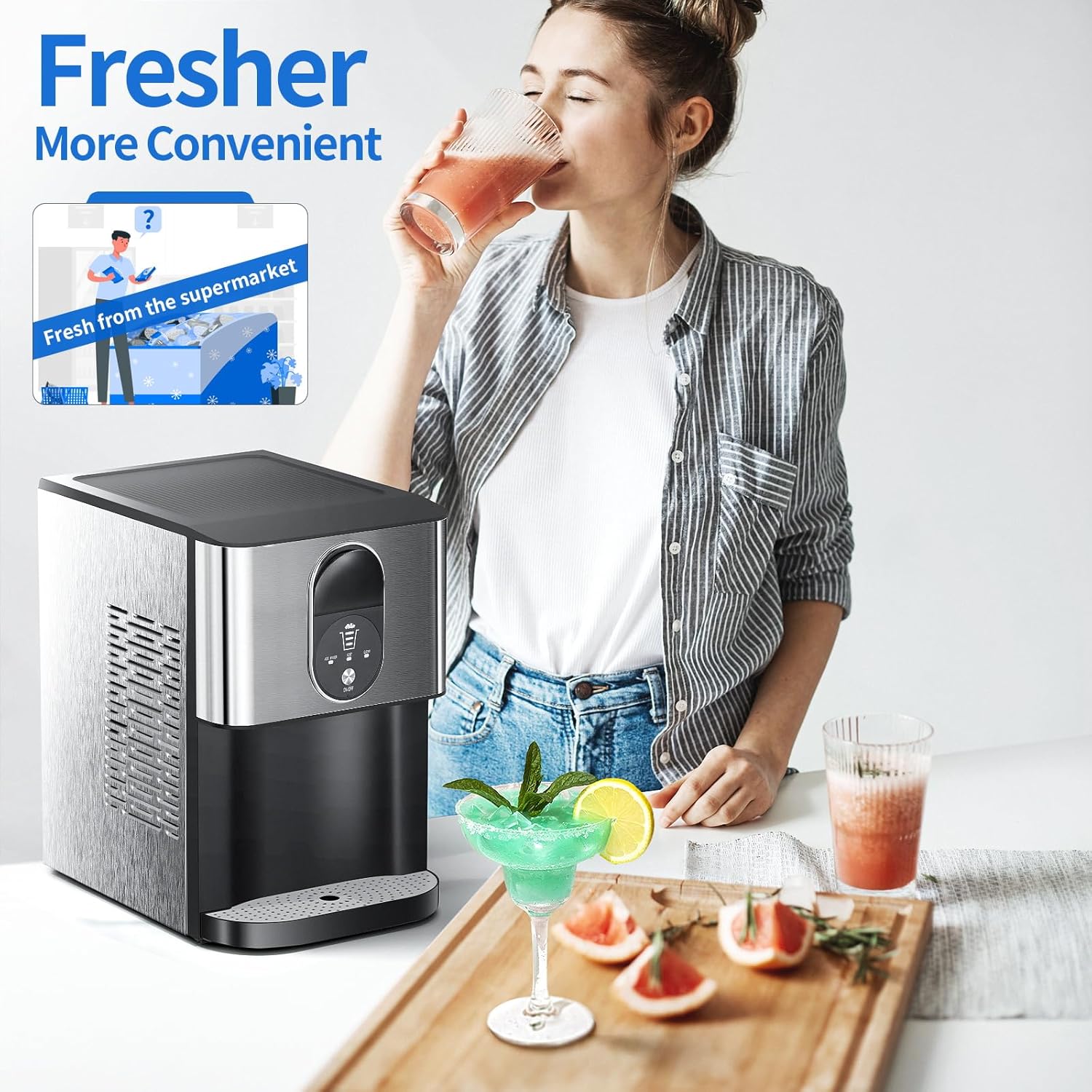 ZAFRO Countertop Nugget Ice Maker 44lbs/24H,Opal Nugget Ice Maker Machine,with Self-Cleaning Function/Silver