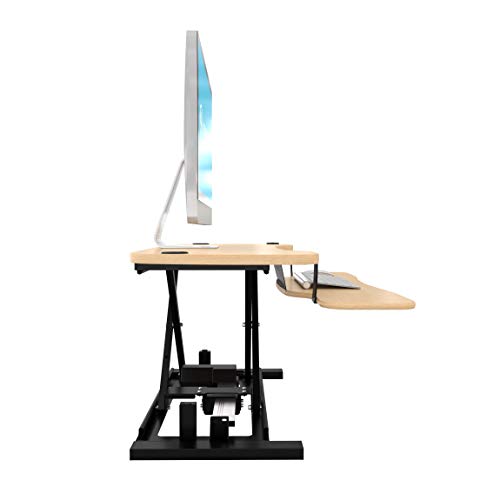 VERSADESK Electric Standing Desk Converter, 36 Inch PowerPro Height Adjustable Sit Stand Desktop Riser with Keyboard Tray, Built-in USB Charging Port, Holds 80 lbs, Push-Button Switch, Maple