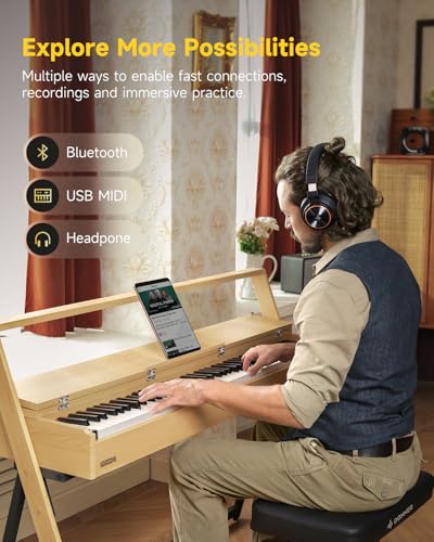 Donner OURA R300 88 Key Weighted Keyboard Piano for Advanced, Home Digital Piano with 88 Keys Graded Hammer Standard Keyborad, Bluetooth, LOCAL OFF, 2*15W, Half-pedal, 256 Polyphony, Walnut Wood Color