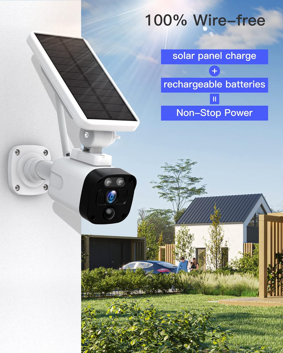 3MP Solar Security Camera System Wireless Outdoor for Home Surveillance, 4 Cameras Security System Solar Powered with Base Station, 2-Way Audio, PIR Motion Detection, Night Vision, IP65 Waterproof