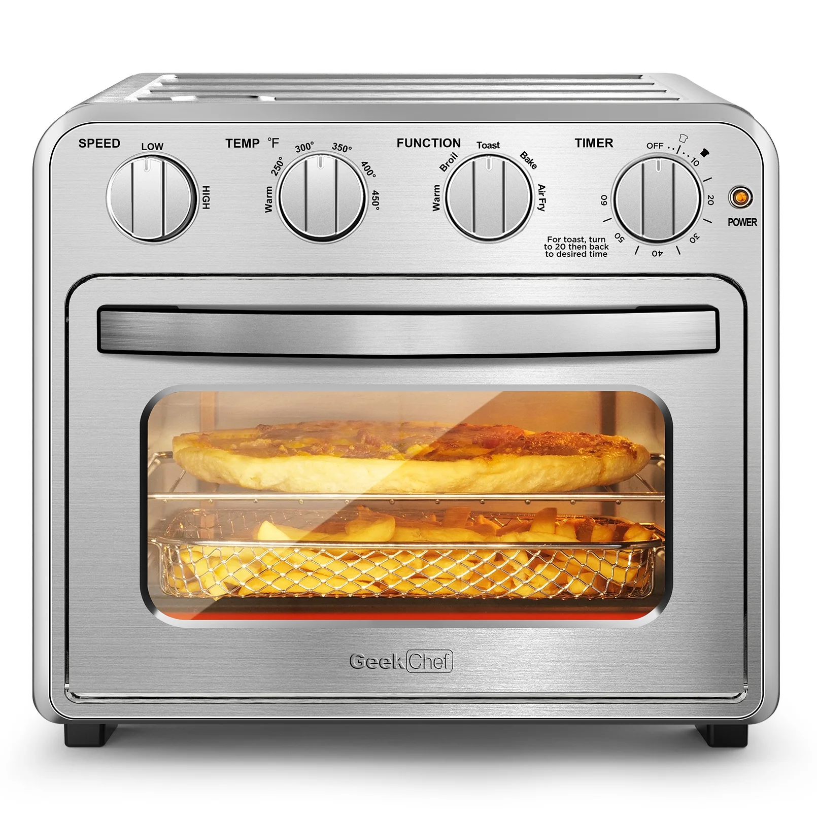 Air Fryer, 6 Slice 26QT/26L Air Fryer Fry Oil-Free, Extra Large Toaster Oven Combo, Air Fryer Oven, Roast, Bake, Broil, Reheat, Convection Countertop Oven, Accessories Included, Stainless St