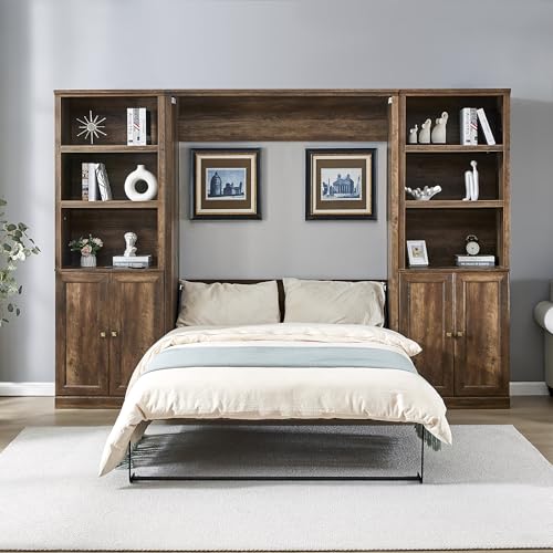 Queen Size Murphy Bed Wall Bed with a Storage Shelf, Space-Saving Wall Bed for Multipurpose Guest Room or Home Office - Gray