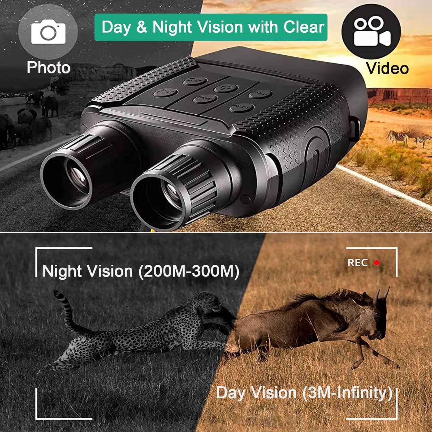 Night Vision Goggles and Day Binoculars for Viewing in 100% Darkness HD960p Image Video 32G TF Card-Digital Infrared Goggles Military for Hunting & Surveillance 984ft/300M in Dark with 2.5 LCD Screen