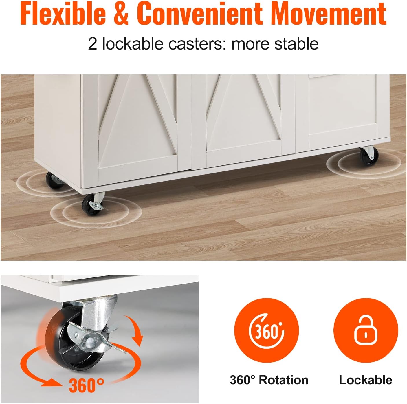 VEVOR Kitchen Island Cart with Solid Wood Top, 45.3" Width Mobile Carts with Storage Cabinet, Rolling Kitchen Table with Spice Rack, Towel Rack, Drop Leaf and Drawer, Portable Islands on Wheels, White