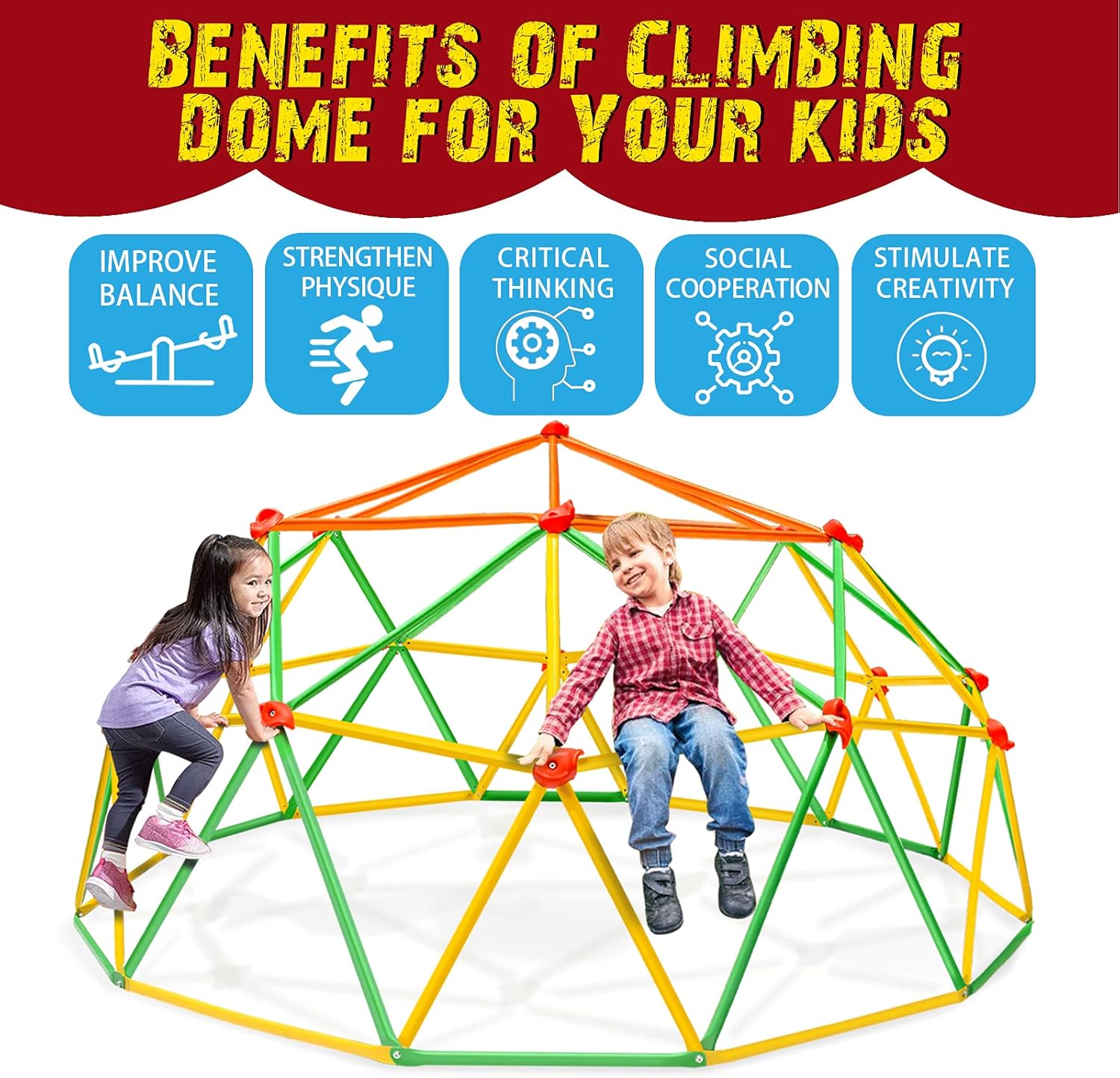 Climbing Dome Upgraded 10FT Climber for Kid 3-10 Jungle Gym Monkey Bar Backyard Geometric Outdoor Play Equipment Toddler Outside Toy
