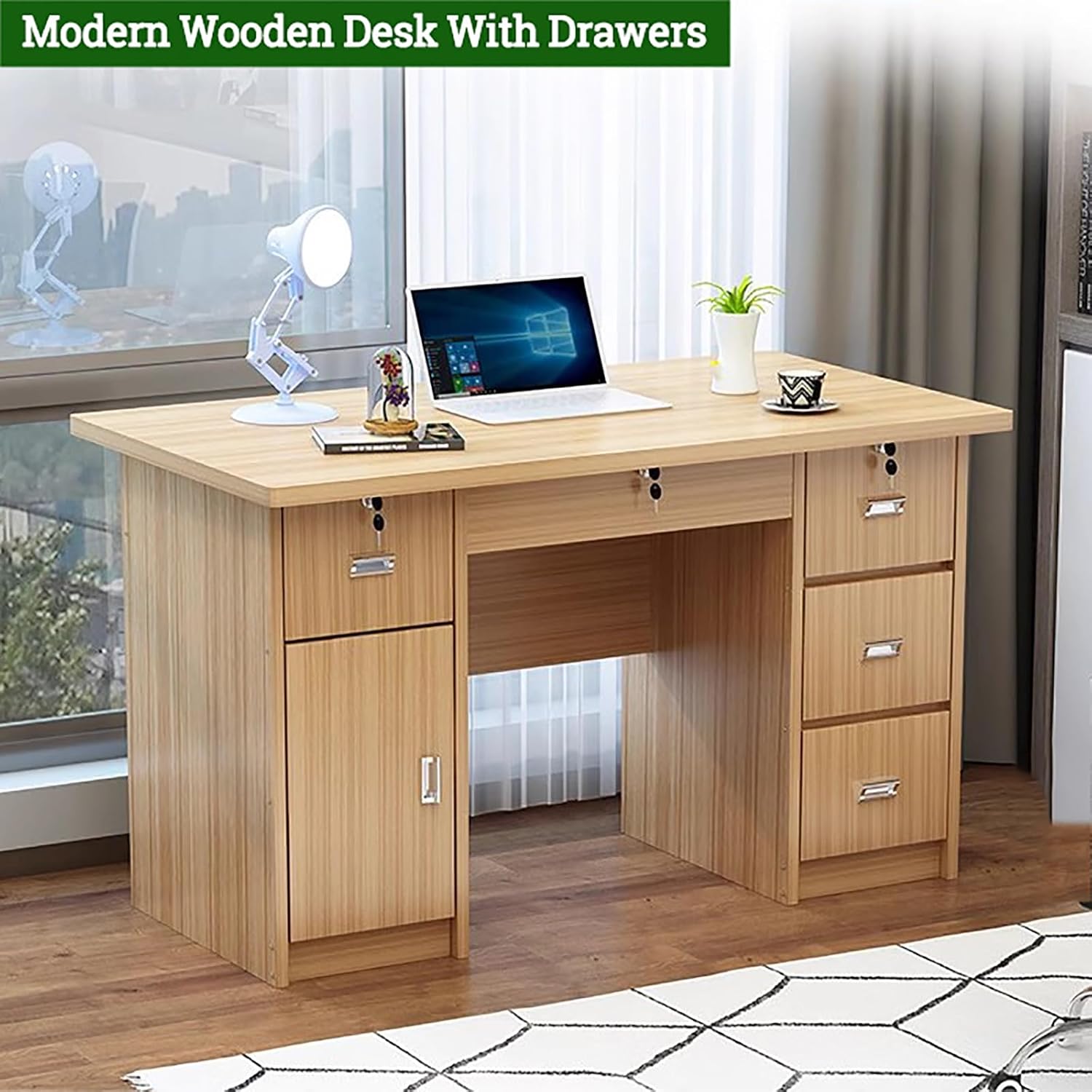 Home Office Writing Desk with Drawers,Wooden Computer Desk Vanity Desk Study Table Desk with Storage,Modern Workstation Small Desk for Bedroom Living Room(47.2" L x 23.6" W x 29.5" H, Gray)