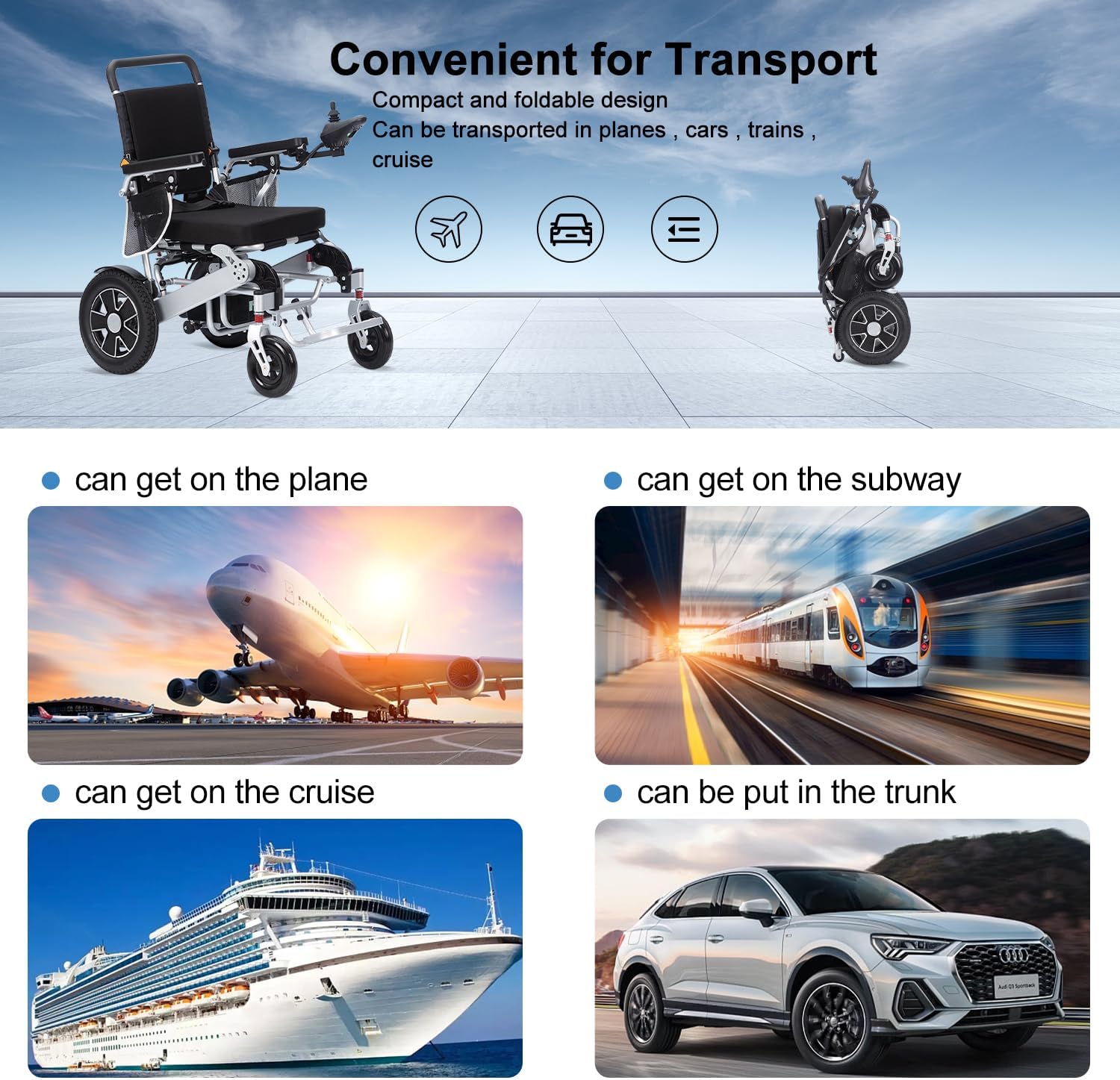 Electric Wheelchairs for Adults,20 Miles Travel Range Portable Power Wheelchair,Lightweight Foldable All Terrain Motorized Wheelchair for Seniors,Folding Power Motorized Wheel Chair Airline Approved