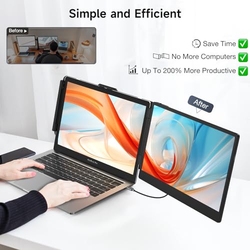 Laptop Screen Extender, 14''Portable Laptop Monitor, 1080P FHD IPS Monitor Extender, Plug and Play No Driver, for 13”-17.3” Laptop, Supports Wins/Mac/Android/Switch