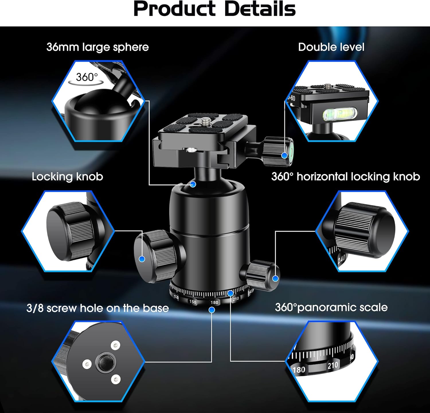 Manbily Professional Tripod Ball Head,Super Long Lens Does Not Easy Nod or Sag,Rotate 360 Degrees,Quick Release Plate and Level Gauge,CNC Metal Aluminum,for DSLR,Camcorder,monopod,Up to 33lbs/15kg Pack of 2