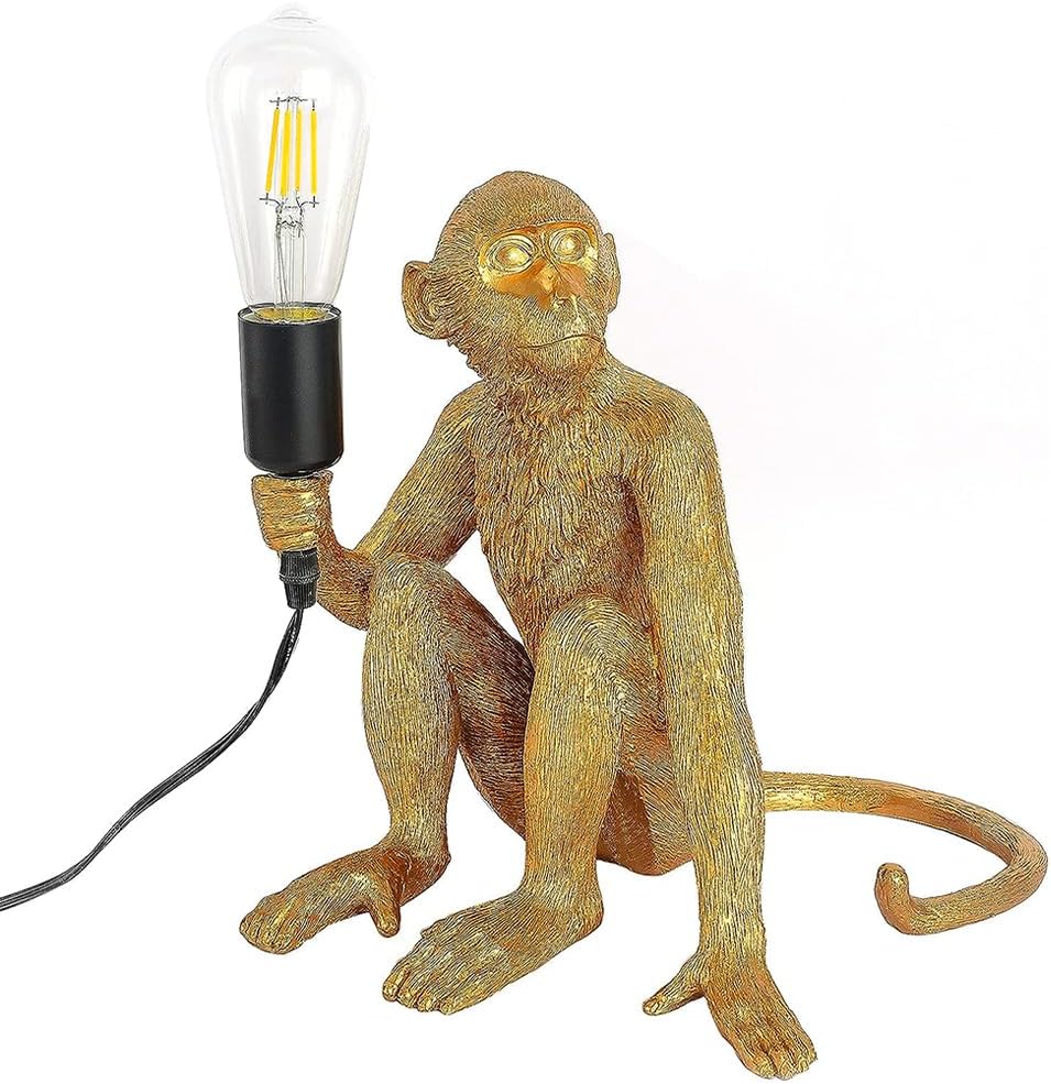 Retro Monkey Lamp, Modern Resin Sitting Monkey Lamp, Creative Lamp Lighting Resin Sitting Monkey Lamp (Monkey Lamp Gold)