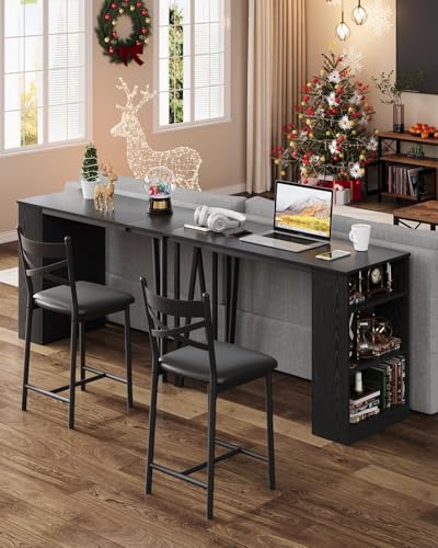 GAOMON 3 Piece Bar Table Set for 2, Bar Table and Chairs Set with with Flip Top Extension, Dining Table Set with Storage Shelves, Suitable for Small Space Kitchen Apartment, Grey