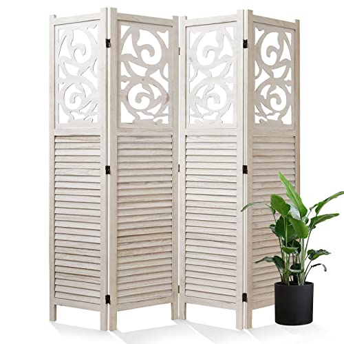 Room Divider Wood Carved Wall Divider Indoor Folding Portable Partition Screen for Home Office Garden Terrace - 6 Panel, 67 * 90inch (Dark Brown)