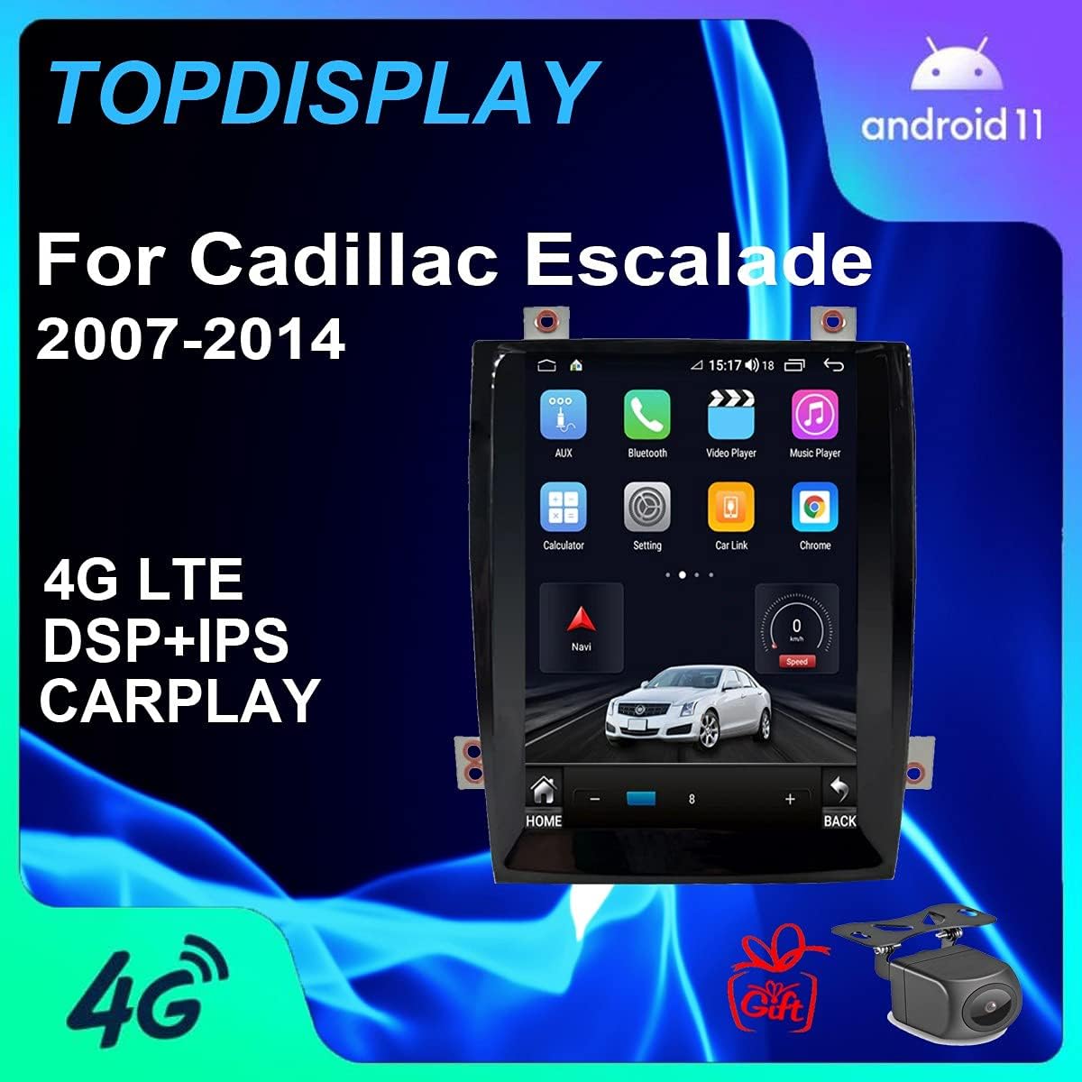 Topdisplay Android 11 Radio Replacement for Cadillac Escalade 2007-2014 Navigation 10.4inch Touch Screen 4+64G Wireless Carplay Android Auto 4G LTE WiFi Free AHD Camera