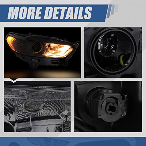 Auto Dynasty Factory Style Projector Headlight Lamps Compatible with Ford Fusion 13-16, Driver and Passenger Side, Black Housing Clear Corner