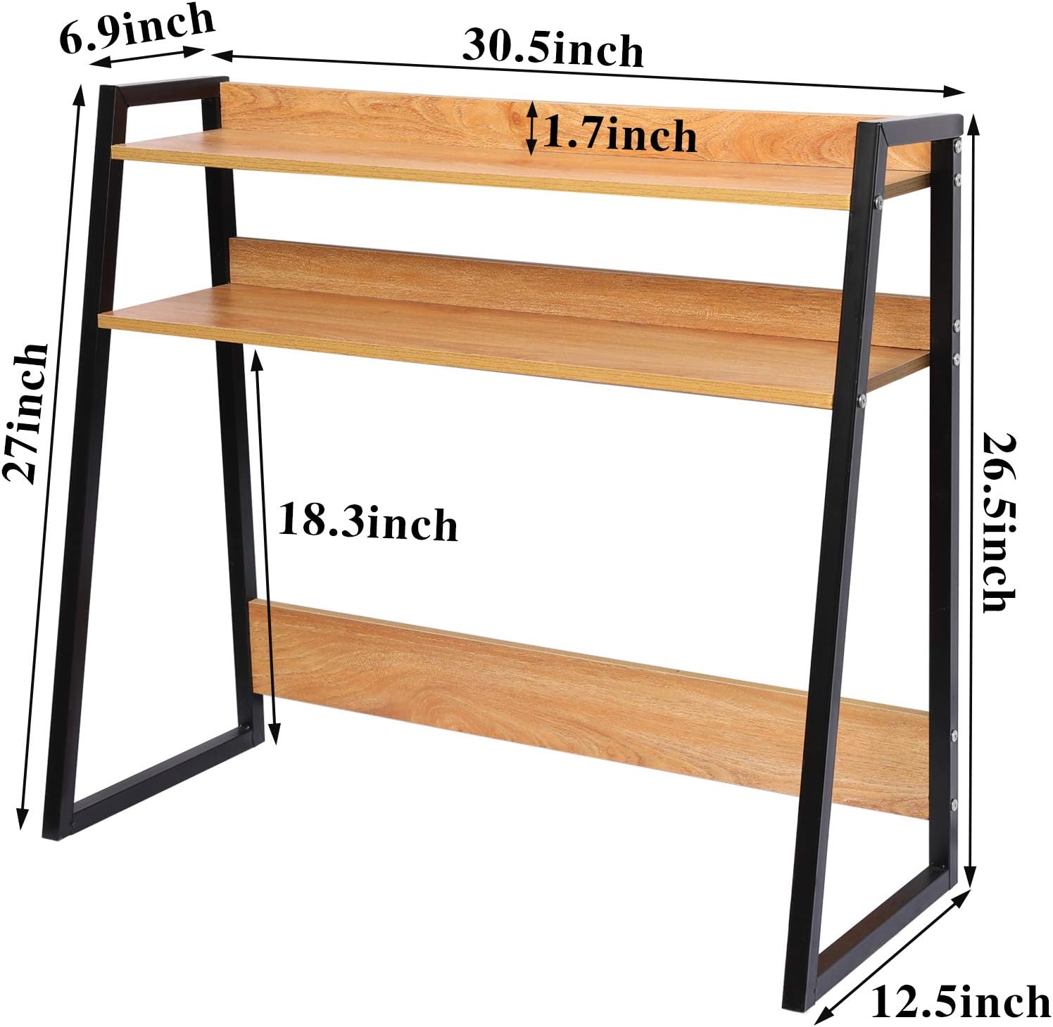 Desktop Bookshelf Wooden Bookcase ,X-cosrack Computer Desk Bookshelf Hutch Storage Organizer Shelves Rack for Office Supplies Organizer, Home Decor 2-Tier Brown