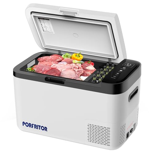 PORFRITOR 12 Volt Car Refrigerator, 48Qt Portable Freezer -4℉ to 68℉ Dual Zone Car Refrigerator,12 Volt Refrigerator with 12/24V DC & 110-240V AC for Home,Travel, RV, Truck