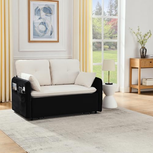 53" Convertible Sofa Bed-Velvet Pull Out Couch with Removable Armrests, 3 in 1 Loveseat Sleeper Sofa Bed, Queen Sleeper Sofa with USB Power Port, Sofa Cama Moderno with Side Pockets
