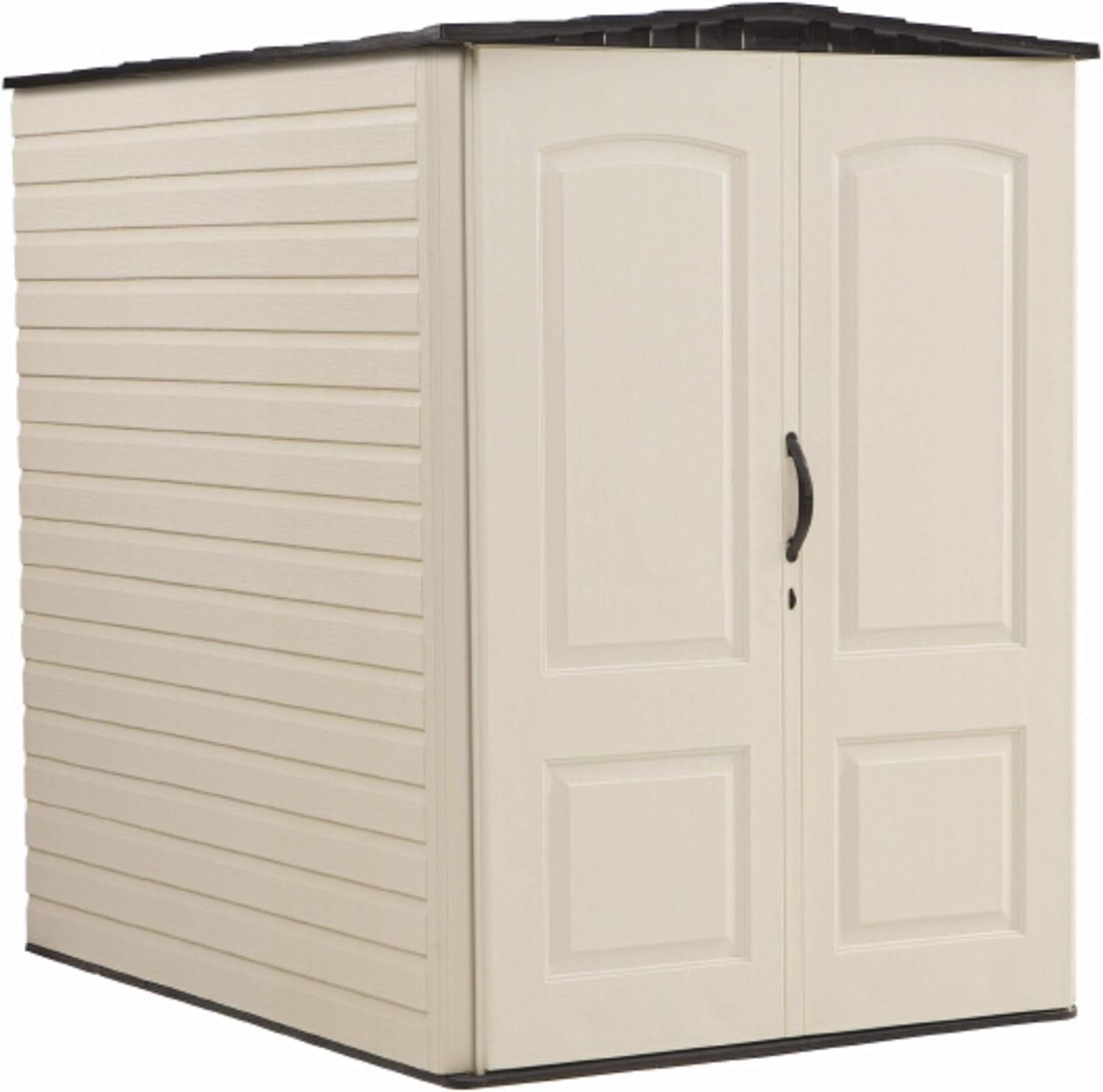 Rubbermaid Large Plastic Vertical Resin Weather Resistant Storage Shed, Bike Shed, Lawn Mover Storage, 5 x 6 Feet, Sandstone