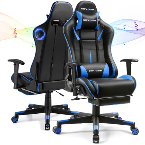 GTPLAYER Gaming Chair with Speakers, Music Gaming Recliner Chair for Adults and Kids, Height Adjustable Computer Game Reclining Chair with Footrest by GTRacing (Black)
