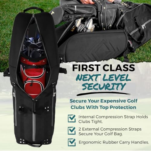 CaddyDaddy New First Class Premium Padded Golf Club Travel Cover with Wheels - Heavy Duty Golf Travel Bag for Airlines