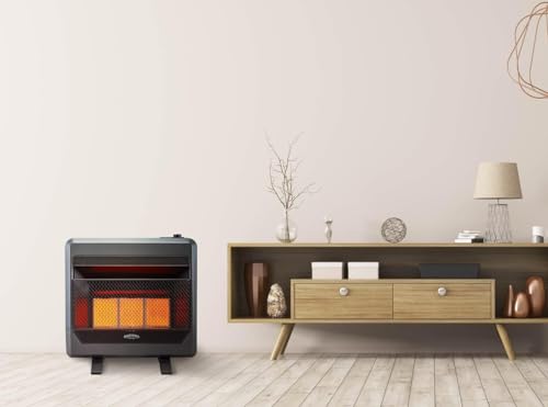 B20TNIR-BB Ventless Natural Gas Infrared Space Heater with Thermostat Control for Home & Office, 20000 BTU, Heats Up to 950 Sq. Ft., Includes Wall Mount, Base Feet, and Blower, Black