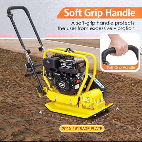 Plate Compactor, 7.0HP 212cc Gas Engine 5760 VPM, 4500LBS Compaction Force, 20x15 Inch Plate, Power Vibratory Soil Tamper Compactor Machine, EPA Compliant