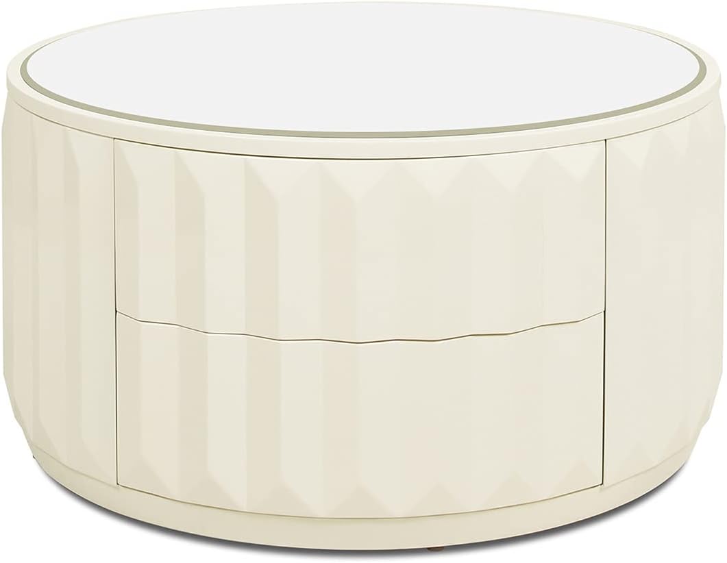 Jennifer Taylor Home JTH LUXE Wilson 35.5" Round Storage Coffee Table, White Lacquer Birchwood