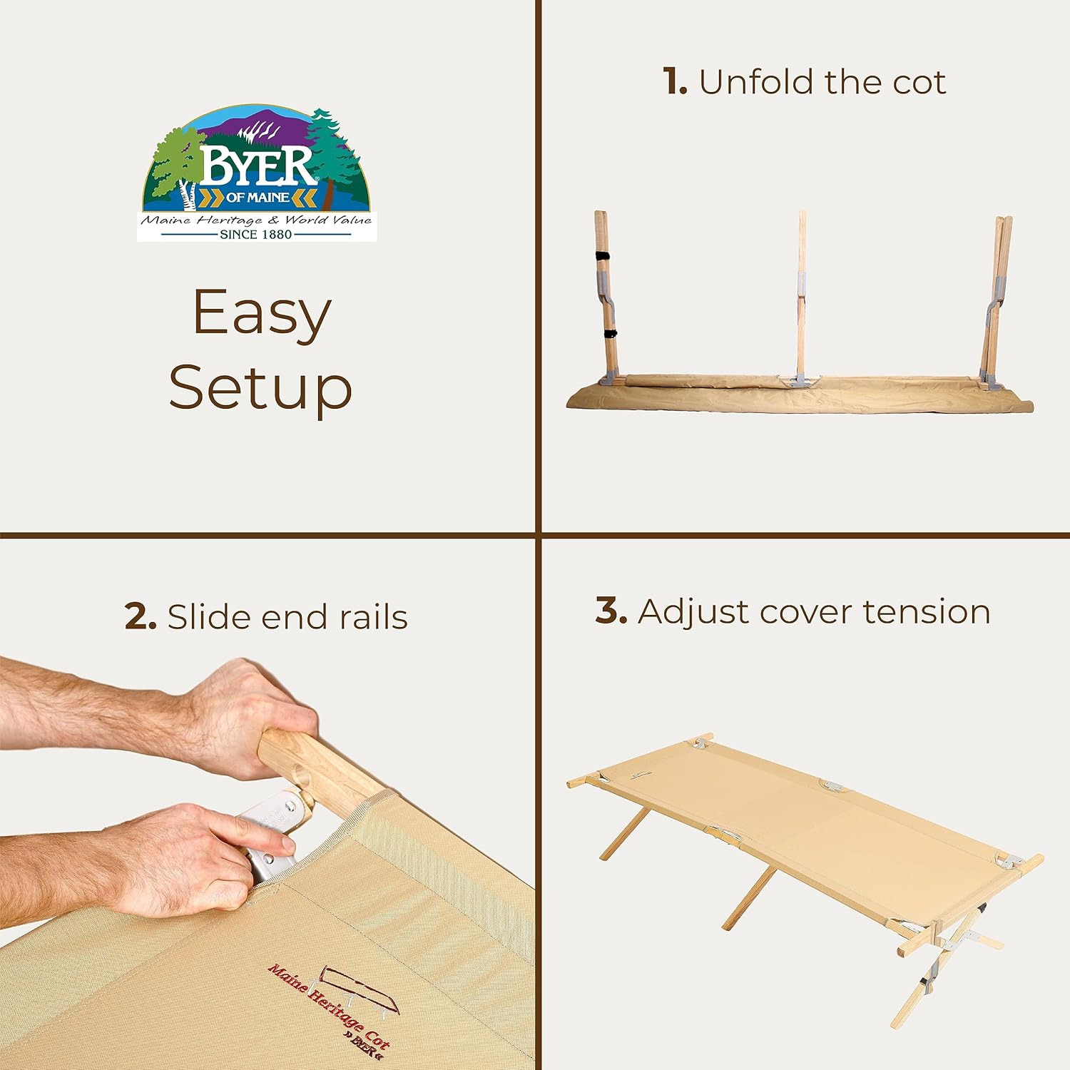 BYER OF MAINE - Maine Heritage Cot, Folding Camping Cot, 375 lbs Capacity