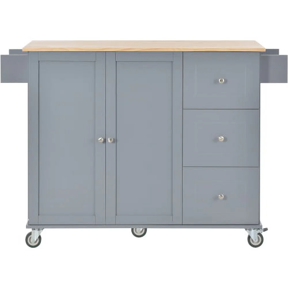 CHURANTY Kitchen Island Cart with Drop Leaf Breakfast Bar Wood Top, Rolling Kitchen Cart with Storage Drawes and Towel Rack Doors,Blue
