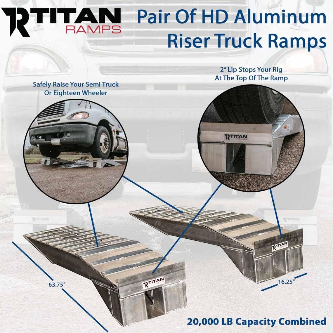 Titan Ramps Heavy Duty Aluminum Semi Truck Riser Ramp 20,000 LB Capacity