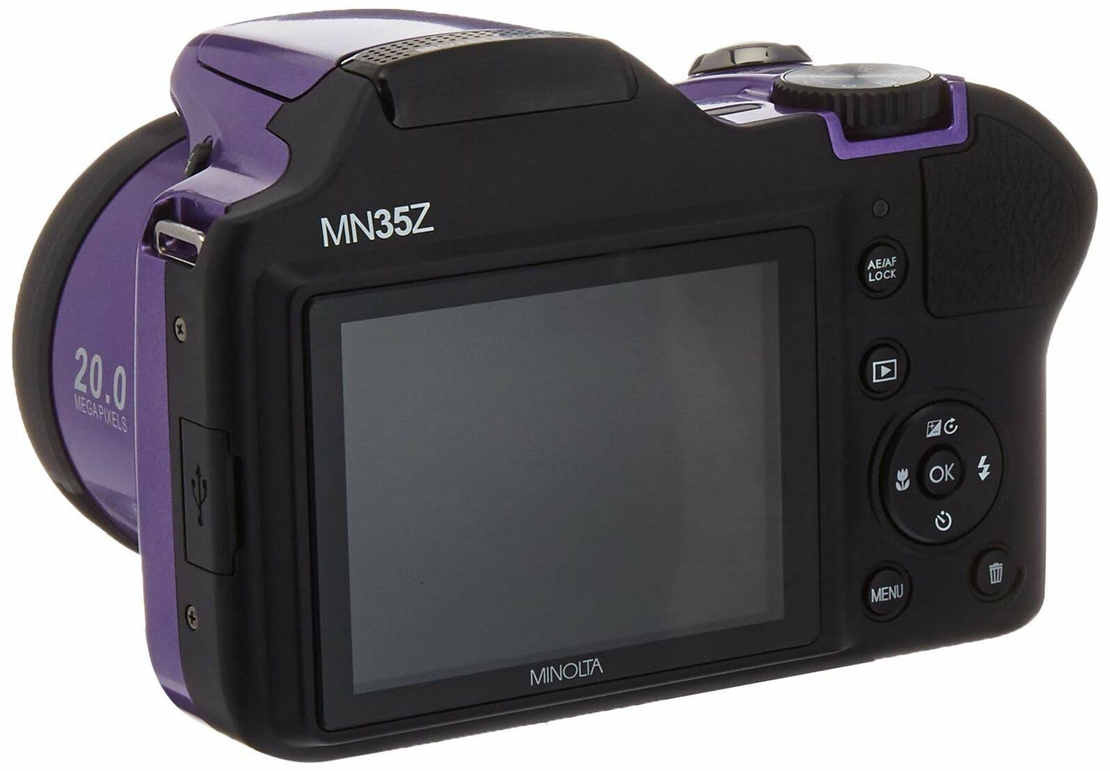 Minolta 20.0-Megapixel 1080p Full HD Wi-Fi Mn35z Bridge Camera with 35x Zoom (Purple)