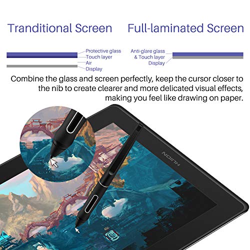 HUION KAMVAS Pro 13 Graphics Drawing Tablet with Screen Full-Laminated Drawing Monitor with Battery-Free Stylus Tilt 4 Hot Keys Touch Bar-13.3inch Pen Display with Stand for Windows/MAC/Linux Black