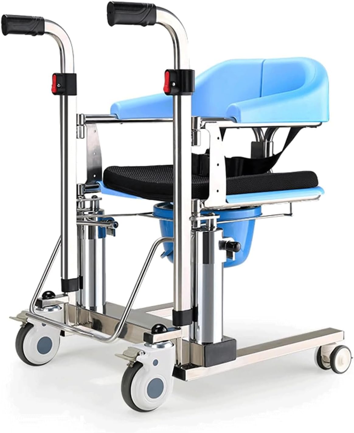Hydraulic Lift Transfer Chair W/ 180° Split Seat Medical Transit Chair Bedside W/Potty & Tray Desk Transport Lift Wheelchair