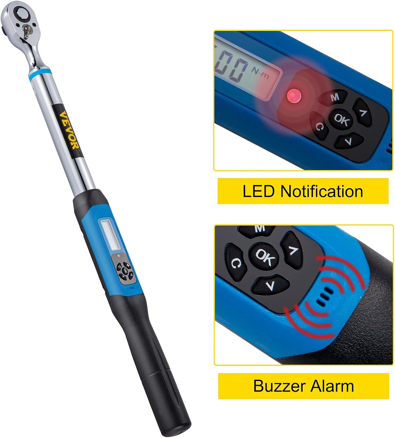 VEVOR Digital Torque Wrench, 1/2" Drive Electronic Torque Wrench, Torque Wrench Kit 7.47-147.5 ft-lb Torque Range Accurate to &plusmn;2%, Adjustable Torque Wrench w/LED Display and Buzzer, Socket Set & Case