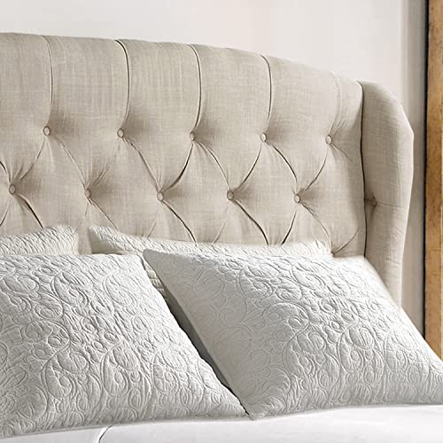Rosevera Clancy Adjustable Heigh Headboard with Linen Upholstery and Button Tufting for Bedroom, Queen (U.S. Standard), Beige