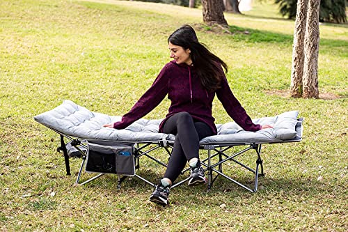 Zento Camping Cot and Mattress Folding Outdoor Travel Bed 2 Pack - Heavy Duty Max Load 450 LBS Premium Quality Cot Bed with Pad for Comfort Sleeping for Travel Home and Anytime Use