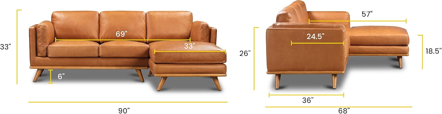 POLY & BARK Cadiz Right-Facing Sofa Sectional, 90 inches, Saddle Tan