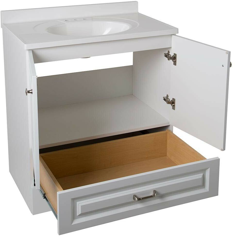 Glacier Bay Lancaster 30 in. W Bath Vanity in White with Cultured Marble Vanity Top in White