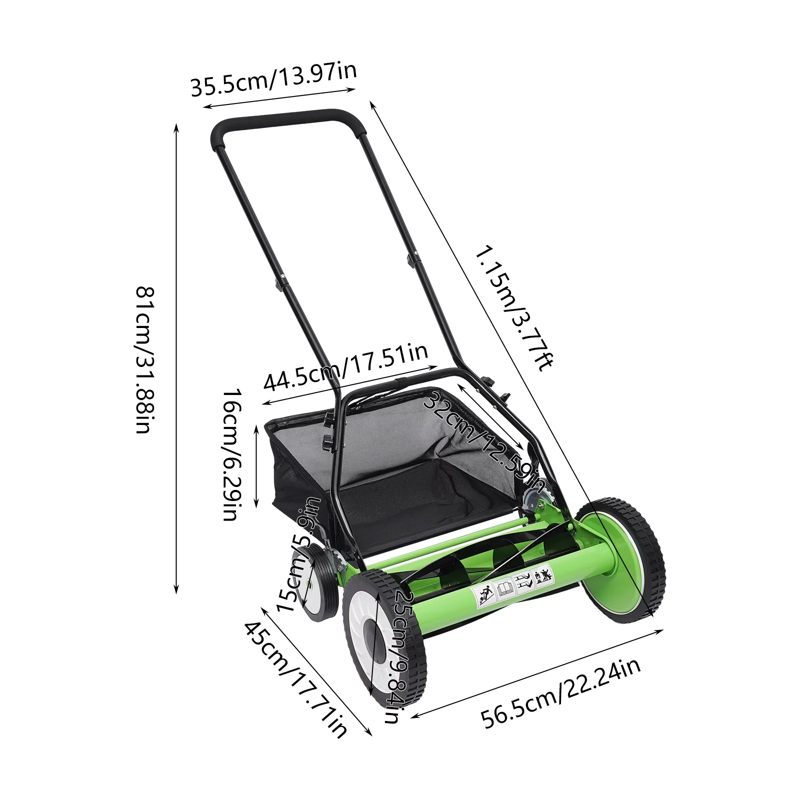 SHZICMY Green Manual Push Reel Lawn Mower with 5-Blade Adjustable Cutting Height