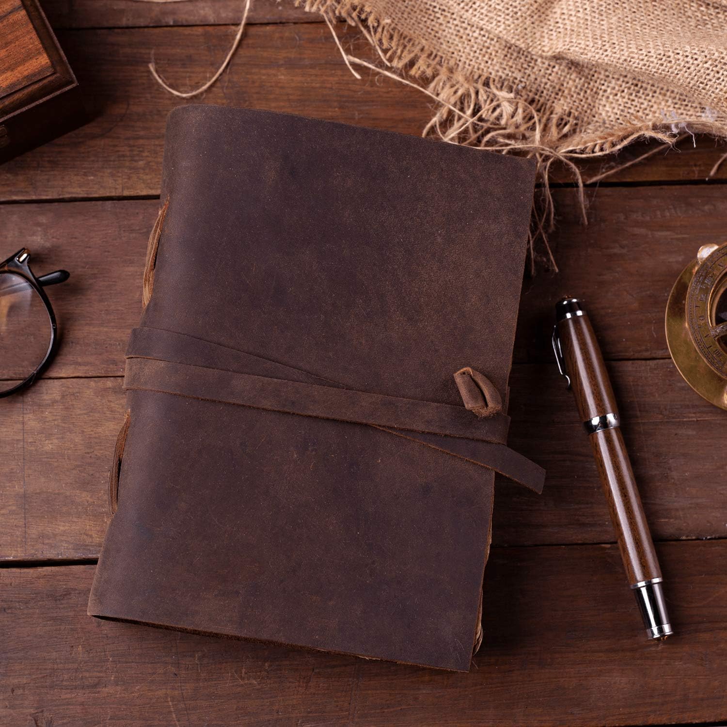 Vintage Leather Journal - Burnt Deckle Edge Vintage Paper - Handmade Leather Bound Journal - Book of Shadows Journal - Leather Sketchbook - Drawing Journal - 240 Pages (11.5" x 8.25") Pack of 2