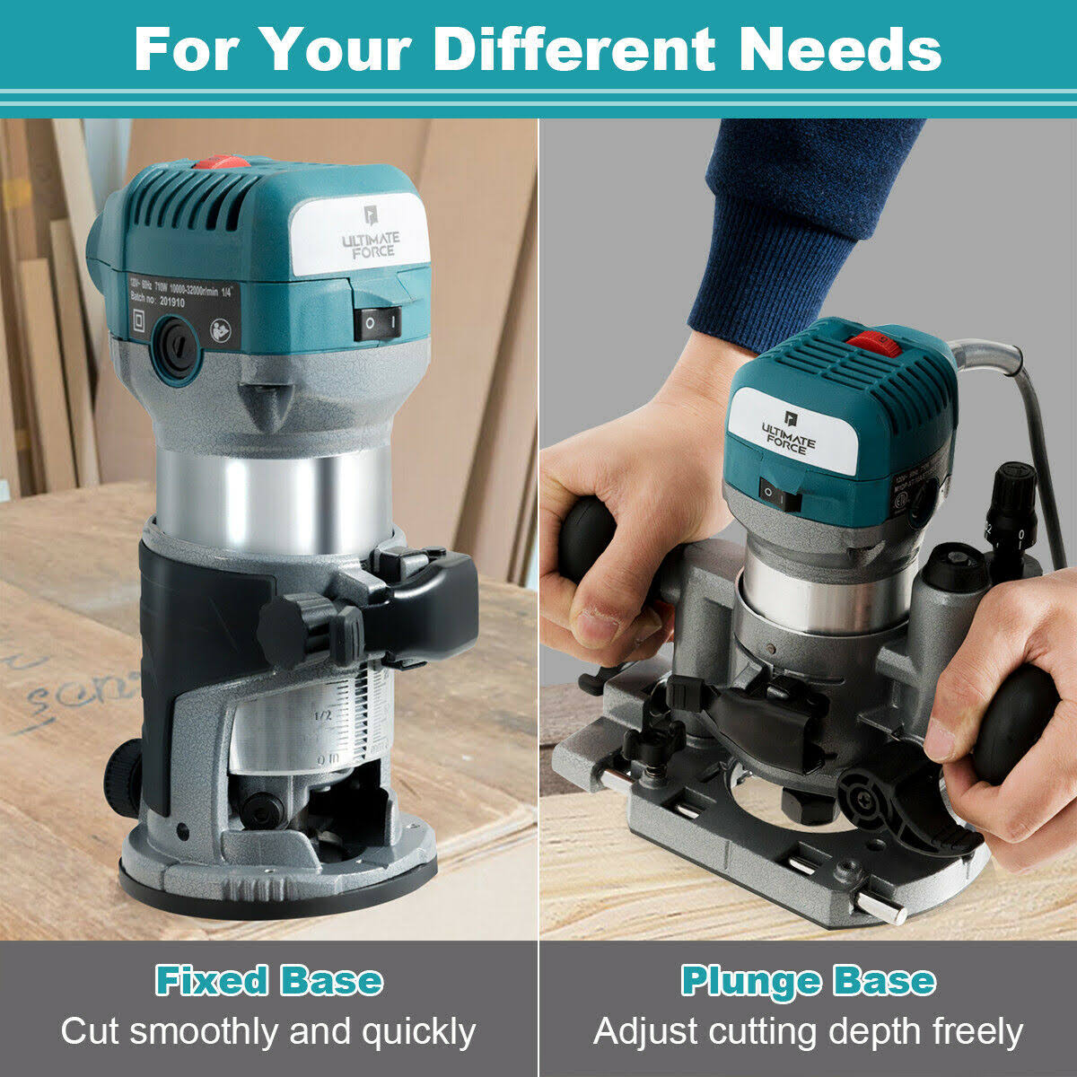 1.25HP Palm Router Kit Variable Speed Woodworking with Plunge Base